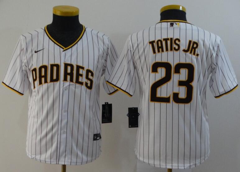 Youth San Diego Padres #23 Tatis jr White stripe Game 2021 Nike MLB Jersey